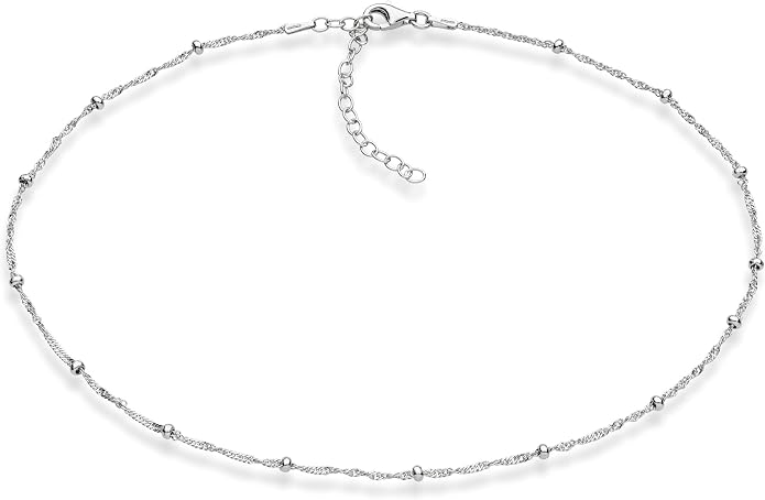 Miabella 925 Sterling Silver, 18K Gold Plated 925 Sterling Silver Figaro, Beaded Singapore, Sparkle, Cuban Link Chain, Choker Necklace for Women Made in Italy