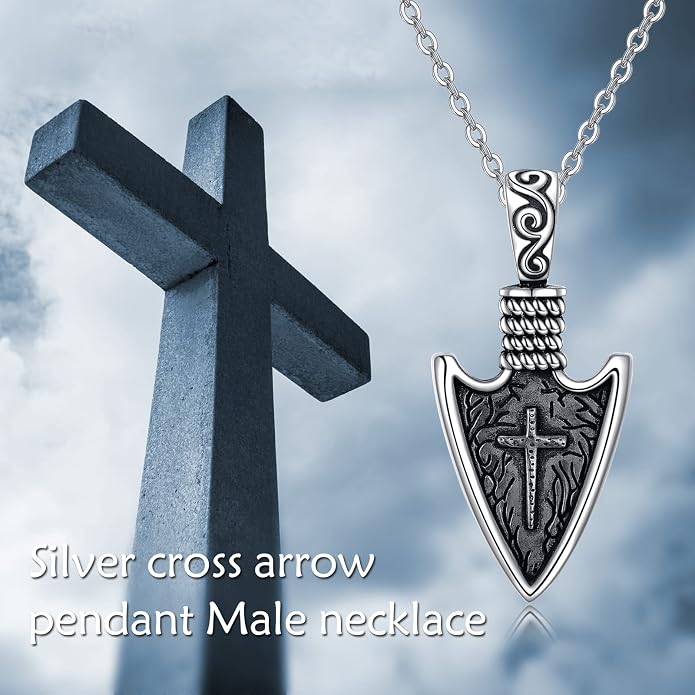 YAFEINI Arrowhead Necklace Sterling Silver Norse Viking Arrow Pendant Amulet Necklace Birthday Jewelry Gifts for Men