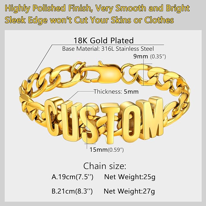 PROSTEEL Silver/Gold/Black Bracelets for Men Figaro Cuban Link, 6mm-13mm Width, 7.5"/8.3"/9" Length, Stainless Steel Mens Bracelet Jewelry with Gift Box
