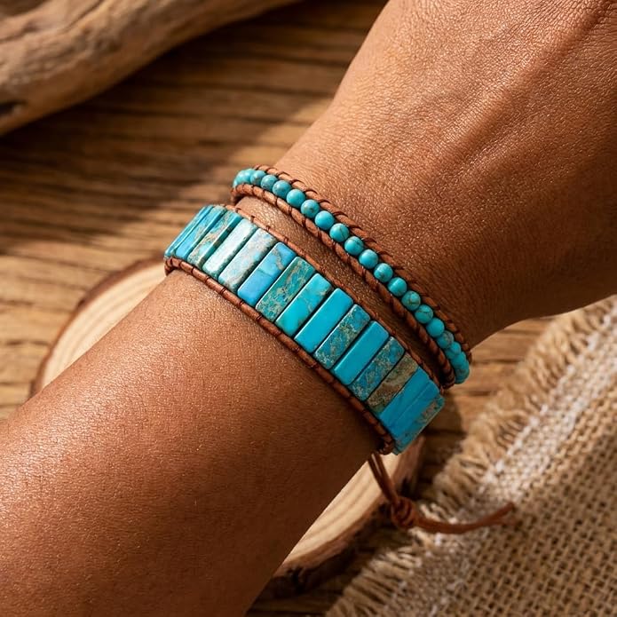 YGLINE Boho Handmade Wrap Leather Tube Crystal Stone Bracelet for Women