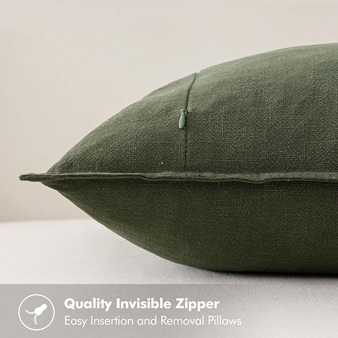 MIULEE Decorative Linen Pillow Covers 20x20 Inch Dark Olive Green | Boho Farmhouse Neutral Couch Throw Pillows for Bed, Pack of 2 Accent Modern Pillowcases, Sofa Livingroom Home Decor