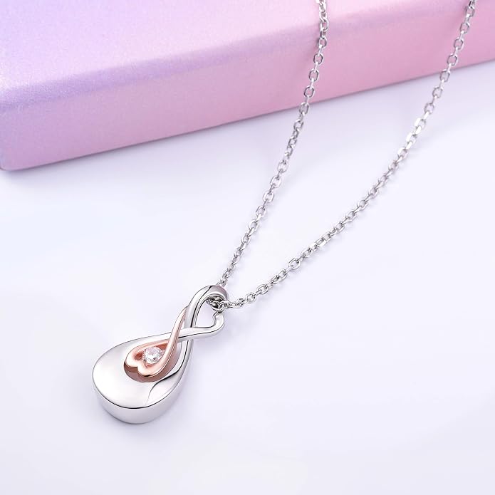Cremation Jewelry 925 Sterling Silver Teardrop Urn Necklace for Ashes Heart Shape Memorial Keepsake Pendant for Human Ashes for Women Gift