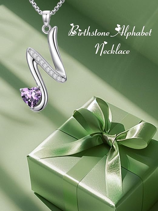Birthday Gifts for Women Alphabet A to Z Initial Birthstone Pendant Necklaces for Women - 18k White Gold Plated Personalized Name Jewelry Anniversary Graduation Gifts for Wife Her Daughter Girlfriend(with Gift Box)