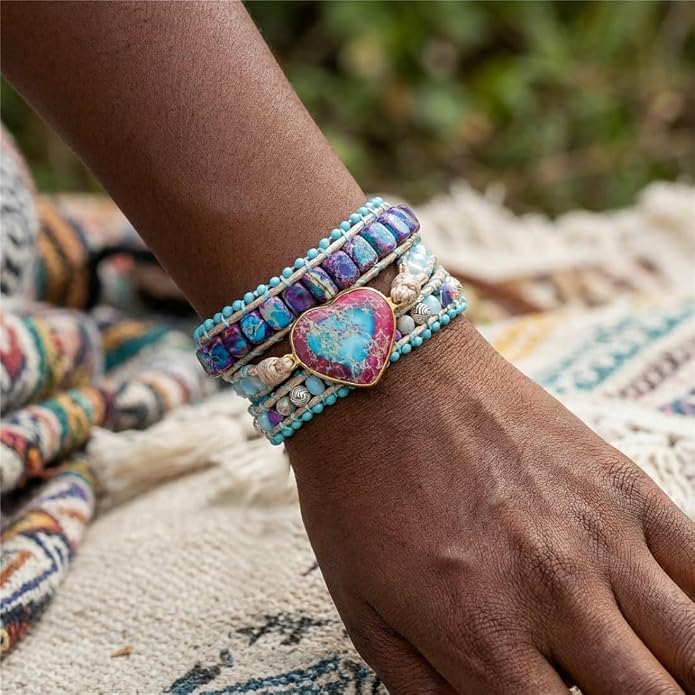 YGLINE Natural Stone Bracelet 3 Wraps Bracelet Handmade Boho Bracelet for Women Bracelet