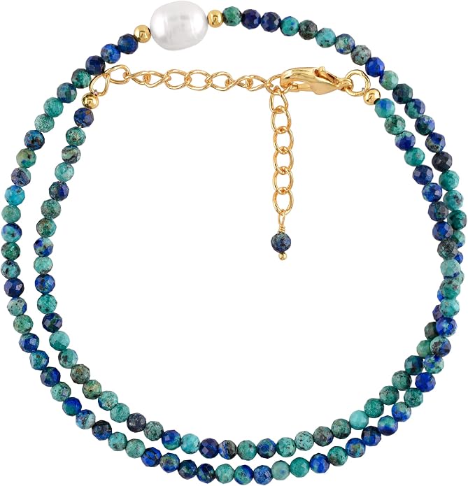 InfinityGemsArt Gemstone Gold Necklace For Women, Birthstone Natural Crystal Stone With Freshwater Pearl Beaded Jewelry, Gold Plated 18 Inch Chain
