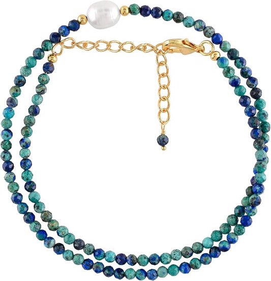 InfinityGemsArt Gemstone Gold Necklace For Women, Birthstone Natural Crystal Stone With Freshwater Pearl Beaded Jewelry, Gold Plated 18 Inch Chain