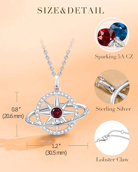 FANCIME Stellar Promise Birthstone Necklace for Women White Gold Plated Sterling Silver Planet Star Pendant Fine Jewelry Anniversary Birthday Mothers Day Gifts for Women Wife Friend Her