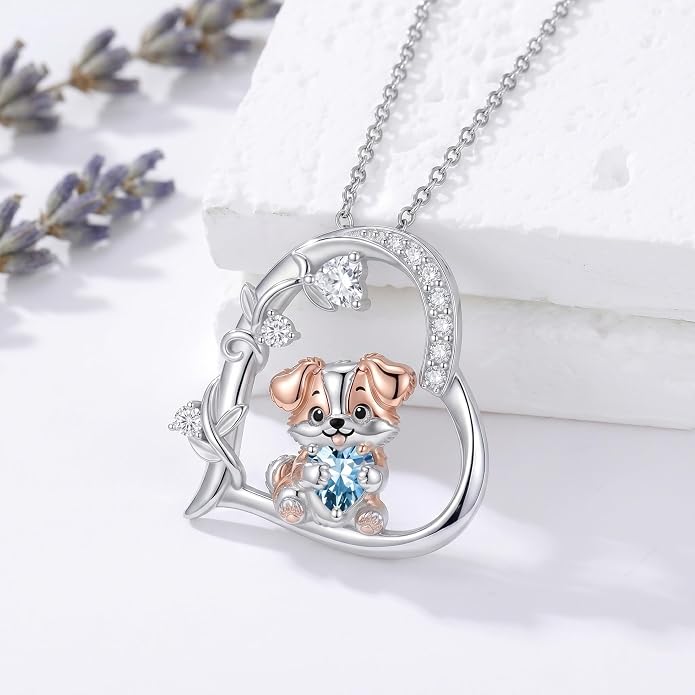 PELOVNY Teddy Bear Necklace for Women 925 Sterling Silver Bear/Highland Cow/Fox/Cat/Axolotl Birthstone Necklace Christmas Birthday Jewelry Gifts for Mom Daughter Wife Sister