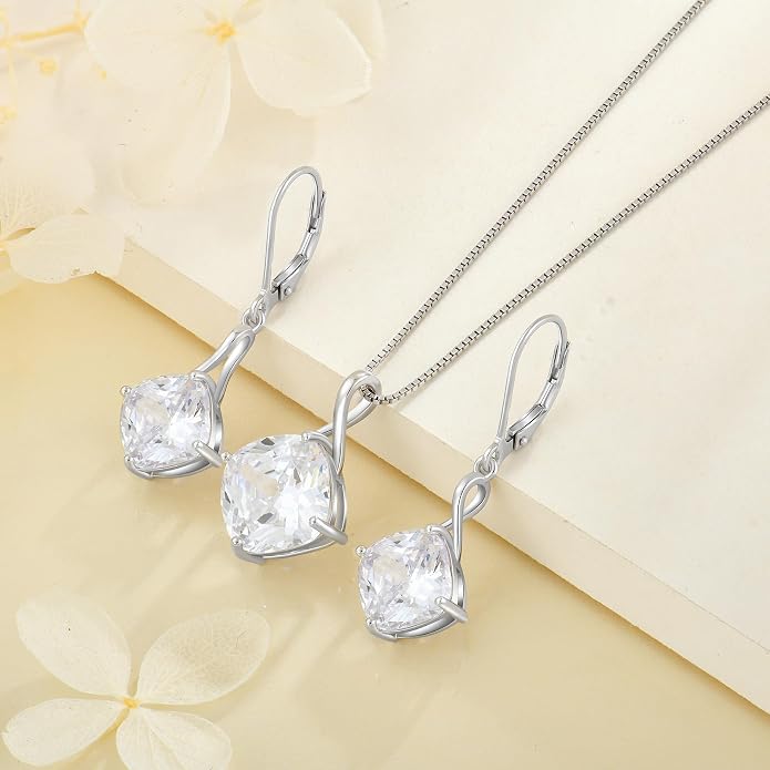 Square Cut Birthstone Necklace for Women Hypoallerg 925 Sterling Silver Cubic Zirconia Necklace Simple Jewelry for Her