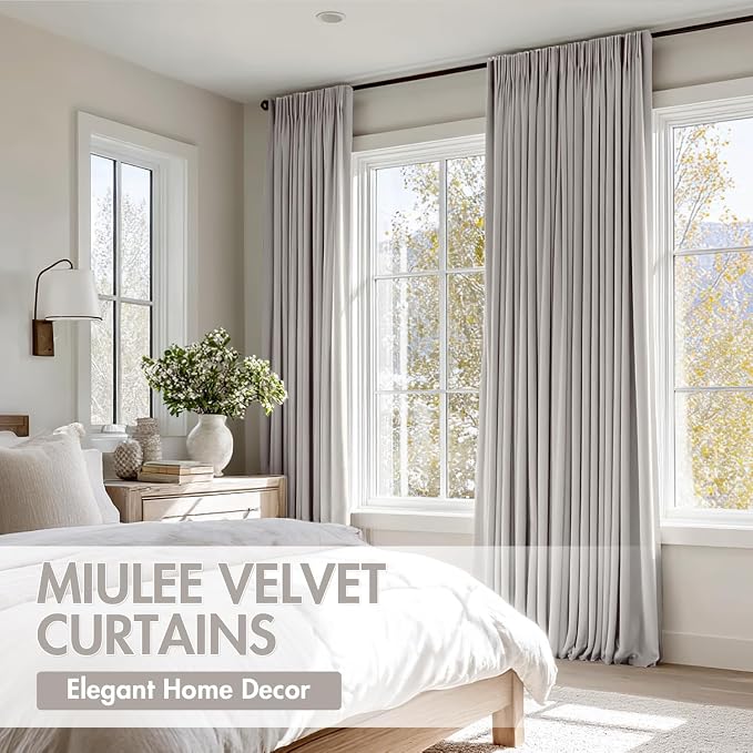 MIULEE Silver Grey Blackout Velvet Curtains Drapes 96 Inch Long 52"x96" | Luxurious Bedroom Living Room Decor, Room Darkening, Thermal Insulated, Rod Pocket Design, Super Soft Fabric