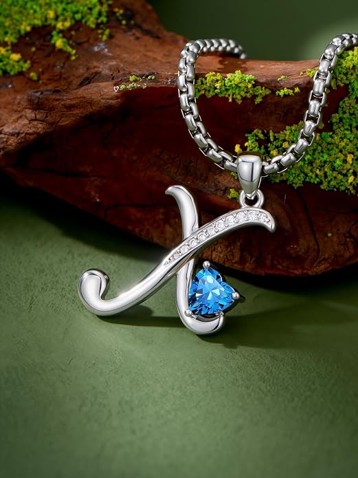 Birthday Gifts for Women Alphabet A to Z Initial Birthstone Pendant Necklaces for Women - 18k White Gold Plated Personalized Name Jewelry Anniversary Graduation Gifts for Wife Her Daughter Girlfriend(with Gift Box)