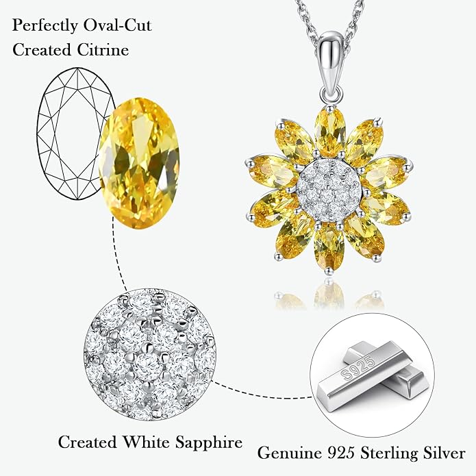 Dainty Sunflower Necklace 925 Sterling Silver Flower Pendant Necklaces for Women Birthstone Anniversary Jewelry