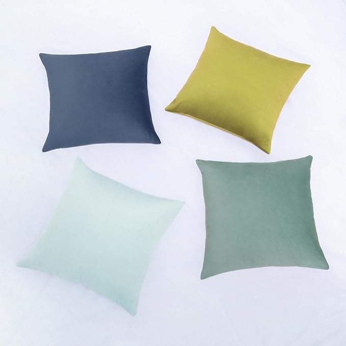 MONDAY MOOSE Decorative Throw Pillow Covers Cushion Cases, Set of 4 Soft Velvet Modern Designs, Mix and Match for Home Decor, Pillow Inserts Not Included (20x20 inch, Green/Blue)