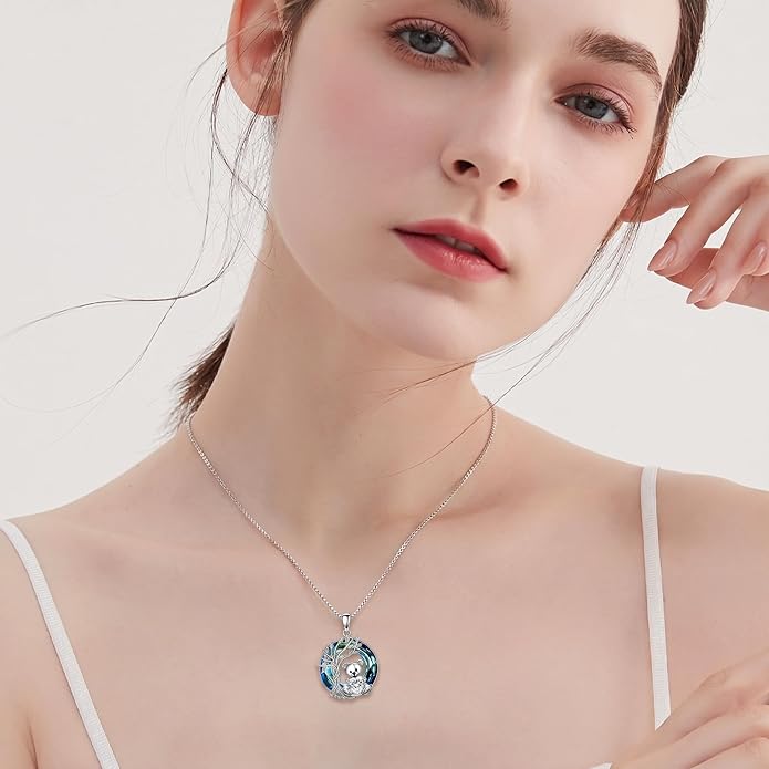 PELOVNY Teddy Bear Necklace for Women 925 Sterling Silver Bear/Highland Cow/Fox/Cat/Axolotl Birthstone Necklace Christmas Birthday Jewelry Gifts for Mom Daughter Wife Sister