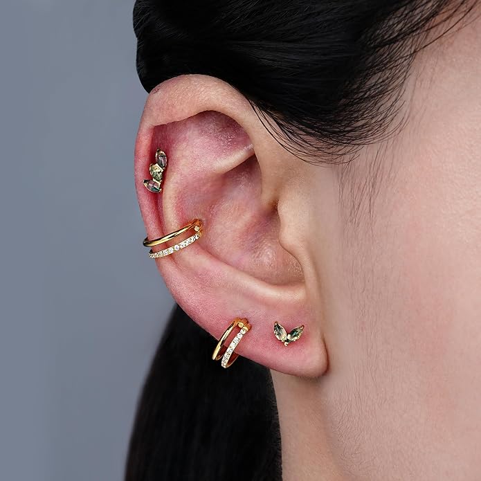 FINE4U 16G Moss Agate Body Piercing Jewelry for Helix Flat Tragus Lobe 16G 6mm 8mm - ASTM F136 Titanium Screw on Flat Back Stud, Hypoallergenic Cartilage Earring