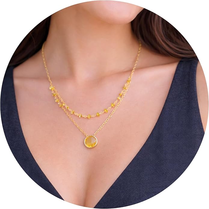 Layering Necklace for Women, Premium Layered Gold Healing Crytsal Necklaces - Tarnish Free 18K Gold Vermeil Certified S925 Classic Stack Necklace Gold Jewelry for Women - Mothers Day Gifts for Mom Wife