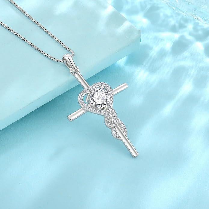 Cross Necklace for Women 925 Sterling Silver Infinity Birthstone Pendant Necklace Religious Christian Jewelry Gifts Wife Mom Her