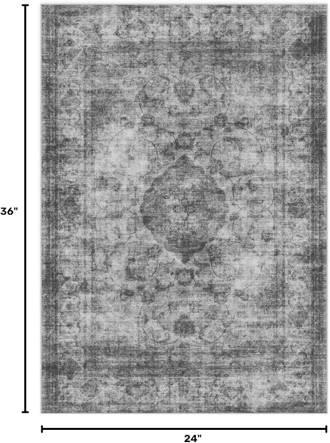 2x3 Rug for Entryway Hallway-Vintage Farmhouse Boho Floral Neutral Washable Stain Resistant Indoor Rugs for Home Decor(Ashen Black)