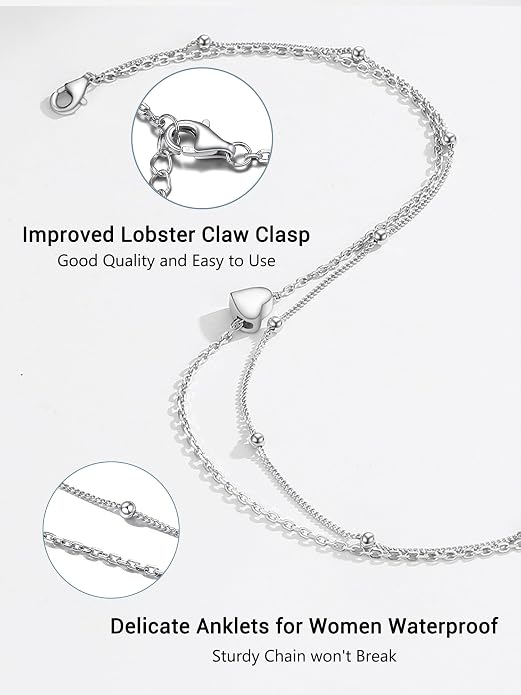 PROSILVER 925 Sterling Silver Ankle Bracelets For Women, Stylish Chain Anklets, Summer Beach Jewelry, 8.6-10.6 Inch Adjustable, Come with Box