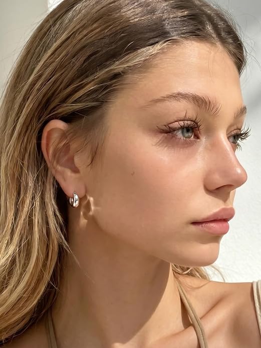 Bestyle Gold Huggies Earrings for Women Hypoallergenic 925 Sterling Silver Post Huggie Hoop Earrings Thick Lightweight Small Hoop Earrings 8/10/12/14mm