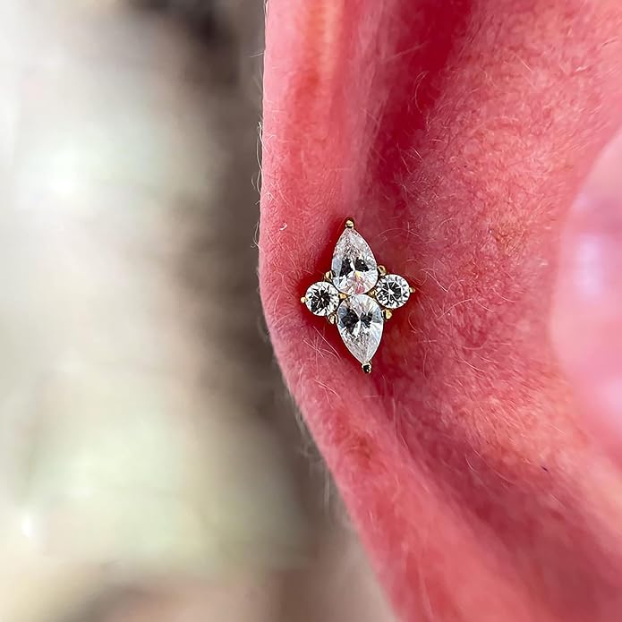 FINE4U 1PC ASTM F136 Titanium 16G Flatback Stud for Tragus, Helix, Conch 6mm 8mm - Screw on Cartilage Earring Piercing Jewelry