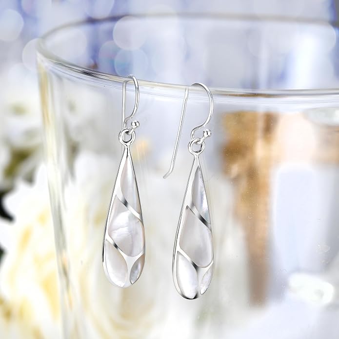 AeraVida Vintage Stone Teardrop Birthstone Sterling Silver Earrings, 9x45 mm | Dangle Earrings for Women
