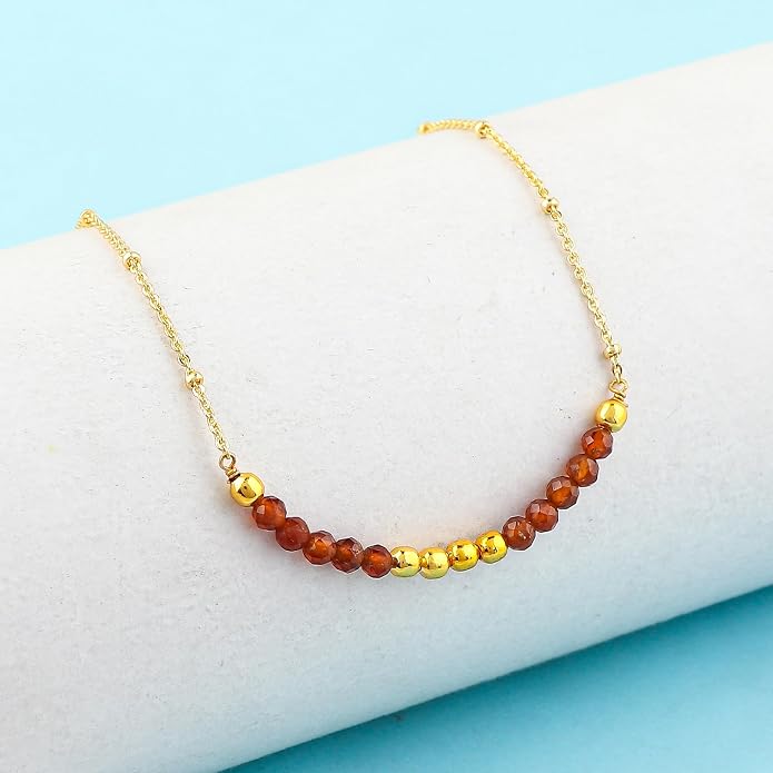 Satellite Chain Necklace 16+2 Inch Gold Plated – Dainty Layering Jewelry with Gemstone Beads – Minimalist Choker Necklace for Women – Delicate Gift for Her