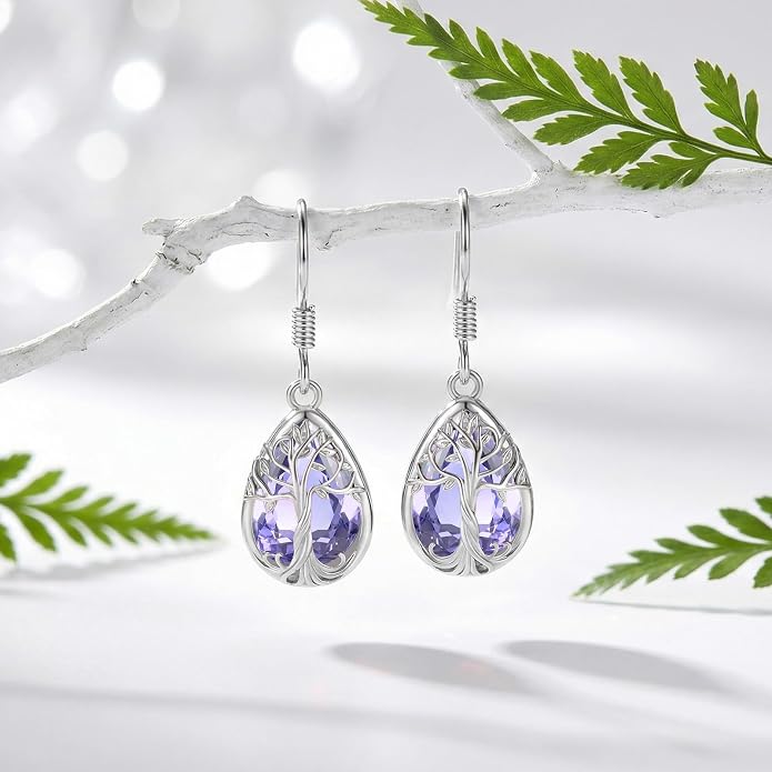 Eusense Sterling Silver Dangle Earrings for Women Tree of Life Animals Moonstone Turquoise Leverback Earrings Jewelry Gifts