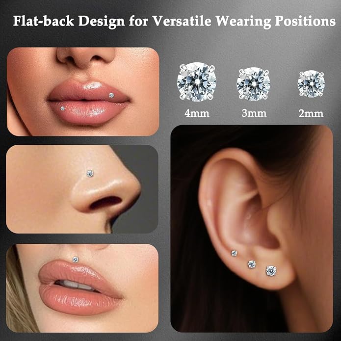limerencia 2 Pieces Titanium Hypoallergenic Piercing Jewelry 18G 6mm 8mm 10mm Flat Back Internally Threaded Studs Earrings for Cartilage Tragus Helix Conch