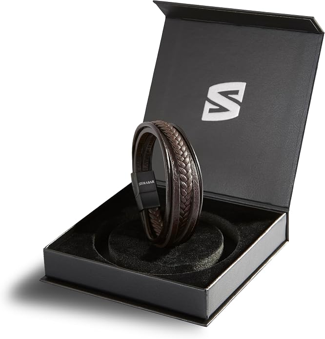 SERASAR | Premium Leather Bracelet [Braid] for Men in Black & Brown | Various Lengths | Magnetic Stainless Steel Clasp | Exclusive Jewellery Box | Great Gift Idea for Men