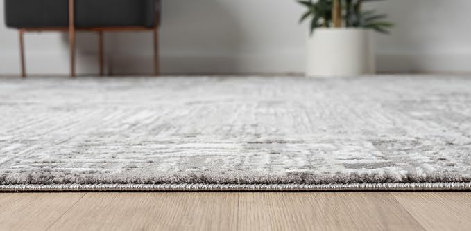 Amy Modern Abstract Area Rug for Living Room, 8x10 Contemporary Textured Geometric Large Gray Rug, High-Low Pile Stain Resistant Carpet for Bedroom, Dining Room or Kitchen (8' x 10', Gray)