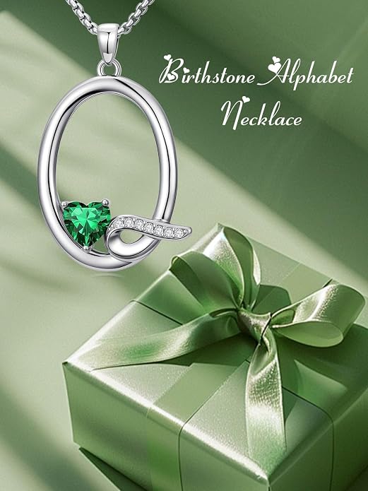 Birthday Gifts for Women Alphabet A to Z Initial Birthstone Pendant Necklaces for Women - 18k White Gold Plated Personalized Name Jewelry Anniversary Graduation Gifts for Wife Her Daughter Girlfriend(with Gift Box)