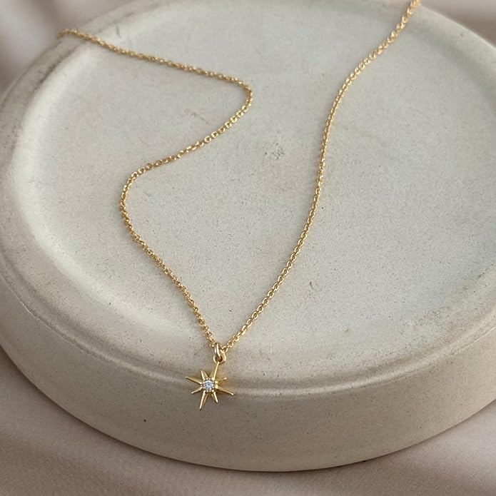 Annika Bella Silver North Star Necklace, Dainty CZ Star Pendant for Women