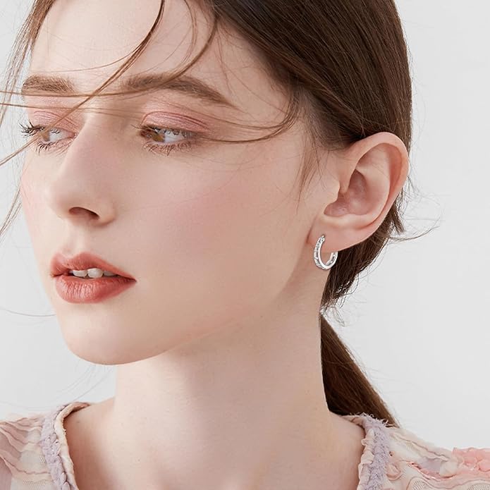 Sterling Silver Hoop Earrings Small Hoop Sun/Leaf/Triangle Huggie Earrings for Women Hypoallergenic