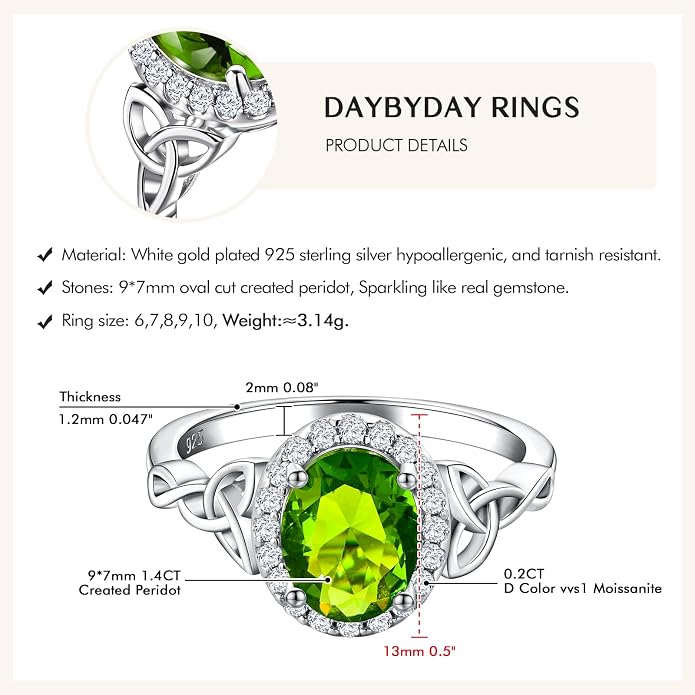 DAYBYDAY Celtic Birthstone Rings for Women 925 Sterling Silver Heart/Round/Pear/Oval Created Gemstone Moissanite Halo Engagement Promise Rings for Her Wife Birthday Anniversary Wedding Jewelry