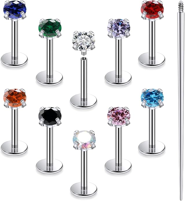 20G 18G 16G Astm F136 Titanium Internal Thread Flat Back Earrings Nose Studs Tragus Helix Conch Cartilage Lobe Earrings Medusa Labret Snake Bite Monroe Lip Ring Piercing Jewelry For Women Men