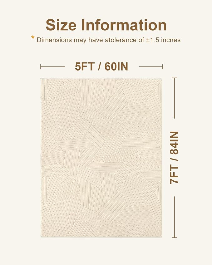Carvapet 5x7 Area Rug - Beige Modern 3D High Low Pile Texture Floor Carpet, Cozy Knitted Swirl Pattern Washable Soft Plush Rug with Skid-Resistant Backing for Living Room Bedroom