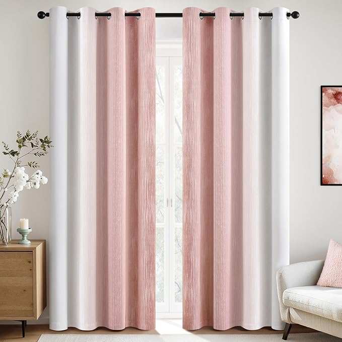 MIULEE Pink and Greyish White White Ombre Blackout Curtains, Full Room Darkening Thermal Insulated 96 Inches Long Drapes for Bedroom/Living Room Grommet Window Treatments Modern 52Wx96L, Set of 2