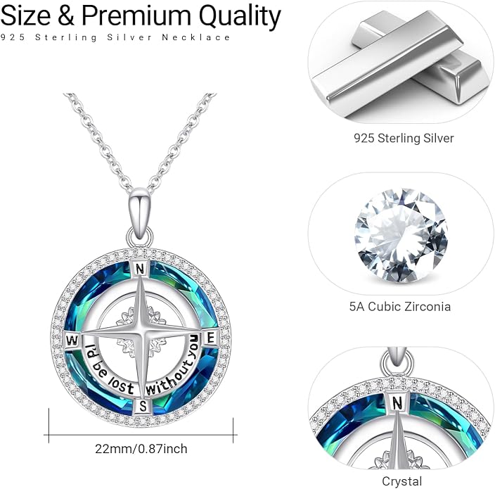 Compass Necklace for Women Graduation Gifts 925 Sterling Silver Celtic Knot Compass Pendant Graduation Jewelry Inspirational Travel Gifts for Women