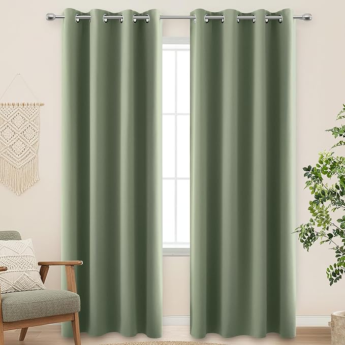 KOUFALL French Country Cottage Curtains,Blackout Sage Green English Countryside Garden Curtains for Bedroom Living Room,102 Inch Long by 104 in Wide