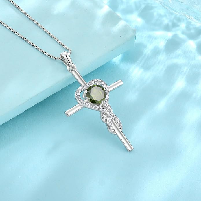 Cross Necklace for Women 925 Sterling Silver Infinity Birthstone Pendant Necklace Religious Christian Jewelry Gifts Wife Mom Her
