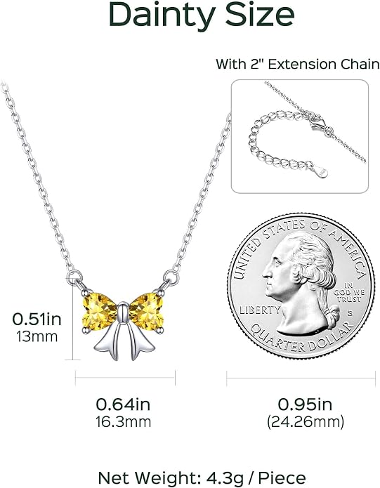ChicSilver Bow and Cat Birthstone Necklace, 925 Sterling Silver Pendant Necklaces for Women, Hypoallergenic Silver Choker with 16 inch Rolo Chain, 12 Months Jewelry for Valentines Mothers Day Christmas