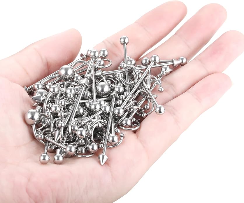 Xpircn 150PCS Piercing Kit Jewelry Stainless Steel Lip Nose Tongue Tragus Cartilage Daith Eeybrow Belly Button Rings Body Piercing Tools 14G 16G 20G