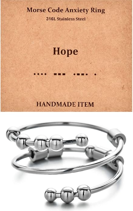 Morse Code Rings for Women, Stainless Steel Spinner Ring Fidget Rings for Anxiety Ring Morse Code Rings Inspirational Gifts Jewelry Women Birthday Graduation Gifts for Best Friends