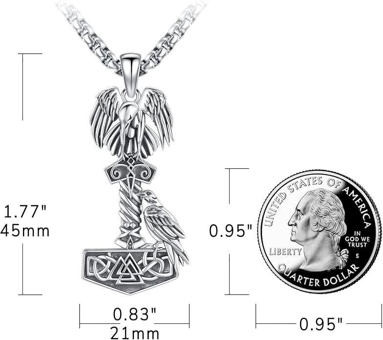 Eusense Viking Jewelry for Men Women Sterling Silver 925 Mjolnir Thors Hammer Pendant Celtic Cross Necklace Wolf Odin Raven Freya Goddess Norse Pagan Compass Vegvisir Yggdrasil Nordic Viking Necklaces Gifts