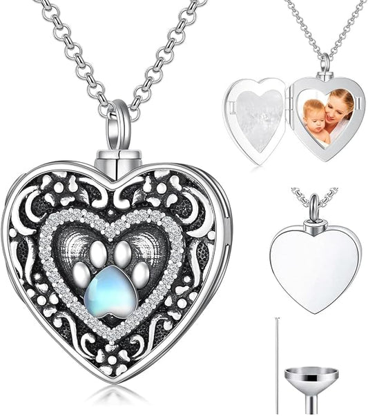 PELOVNY Urn Necklaces for Ashes of Loved Ones 925 Sterling Silver Personalized Heart Locket Urn Necklace Cremation Keepsake Memorial Jewelry Gifts for Women Men