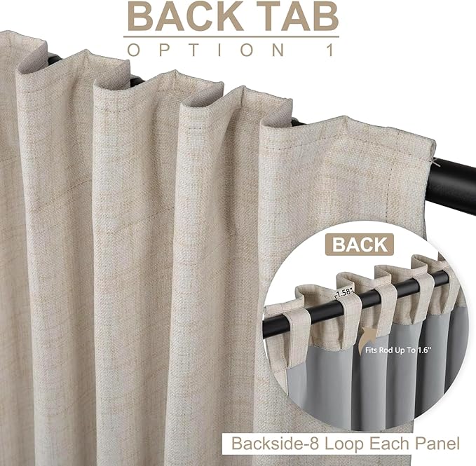 100% Blackout Shield Linen Blackout Curtains for Bedroom 63 Inches Long, Back Tab/Rod Pocket Living Room Drapes, Thermal Insulated Blackout Curtains 2 Panels Set, 50" W x 63" L,Cream