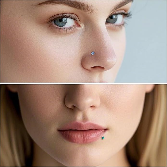 Ruifan Titanium Flat Back Lip Rings Threadless Push in Earrings Studs Nose Rings 20G 18G 16G Mix Colors Opal Tragus Cartilage Lobe Rook Helix Conch Labret Medusa Nostril Piercing Jewelry for Women Men