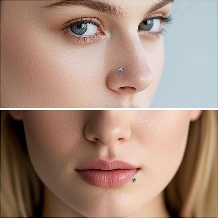 Ruifan Titanium Flat Back Lip Rings Threadless Push in Earrings Studs Nose Rings 20G 18G 16G Mix Colors Opal Tragus Cartilage Lobe Rook Helix Conch Labret Medusa Nostril Piercing Jewelry for Women Men