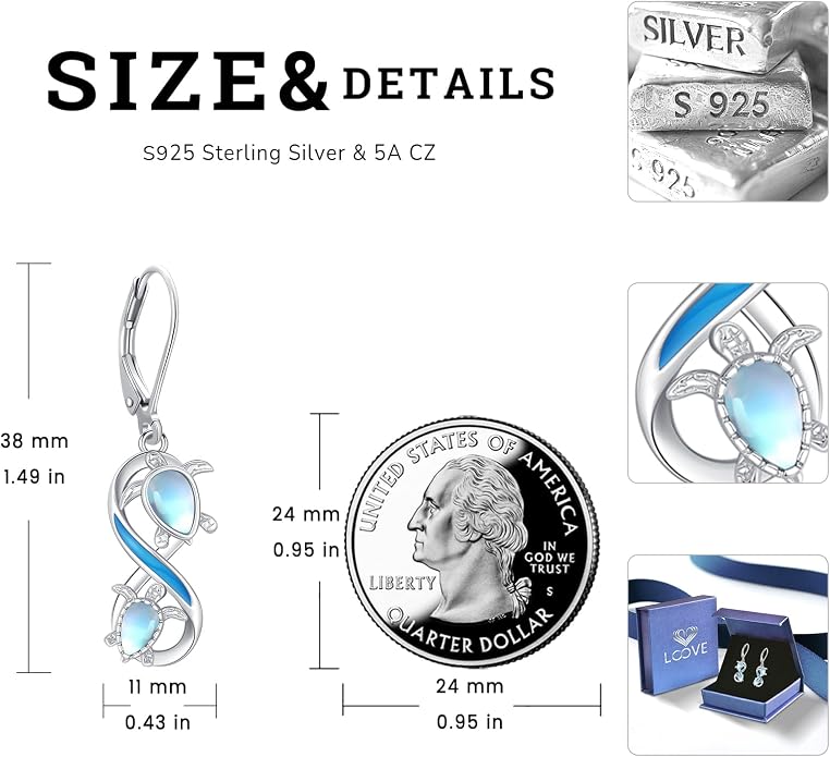 Dangle Earrings Sterling Silver Moonstone/Turquoise/CZ/Crystal Earrings for Women Tree of Life Animal Filigree Leverback Earrings Jewelry Gifts